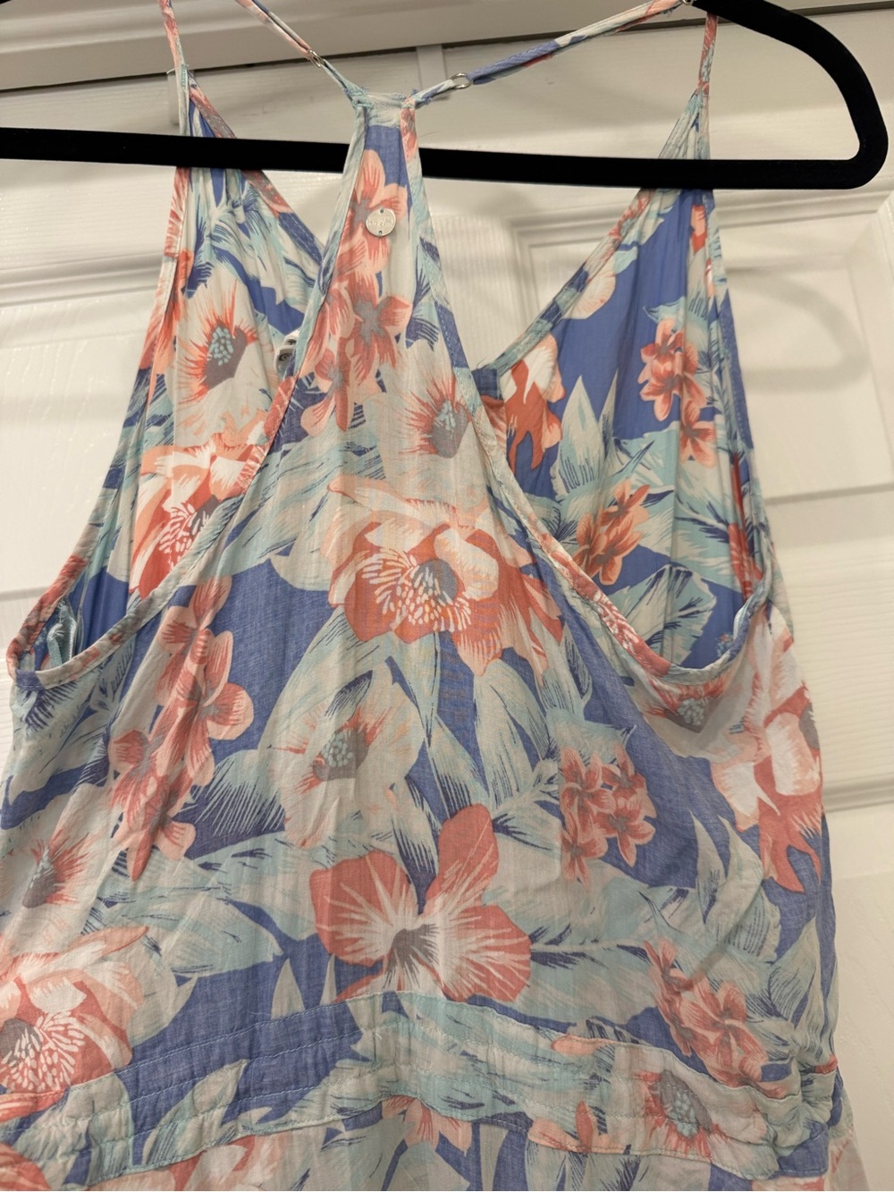 Floral Spaghetti Strap Maxi Dress in Light Blue and Coral - Picture 5 of 6